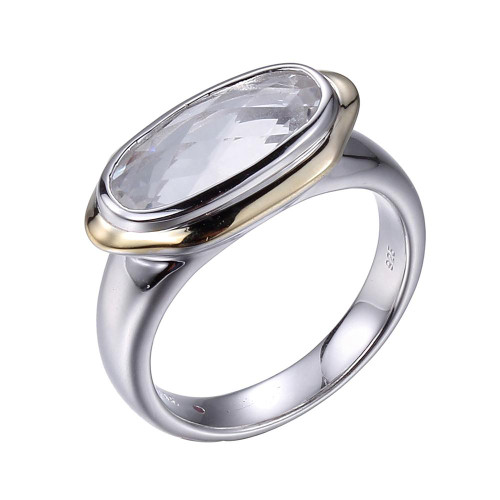 (Xwwelle)Sterling Silver  Rhod Pltd Gp40 Ring G Clear Quartz(A2) (F-C)Ov 14X7Mm #6