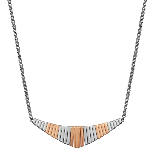Elle Cleo Collection Mini Necklace Sterling Silver  Two Tone Rhodium And Rose Gold Plated 20 Mil 17" +2" Extension