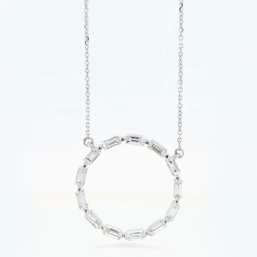 14K White Gold Baguette Diamond Circle Necklace 1.70 CTW