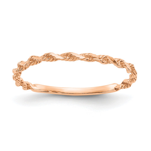 14KT Rose Gold Diamond-cut Textured Rope Band Ring