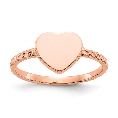 14KT Rose Gold Polished Textured Heart Ring