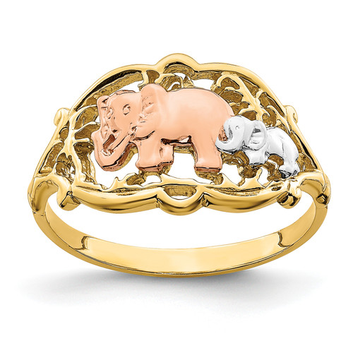 14KT Two-Tone with White RH Two Elephants Ring