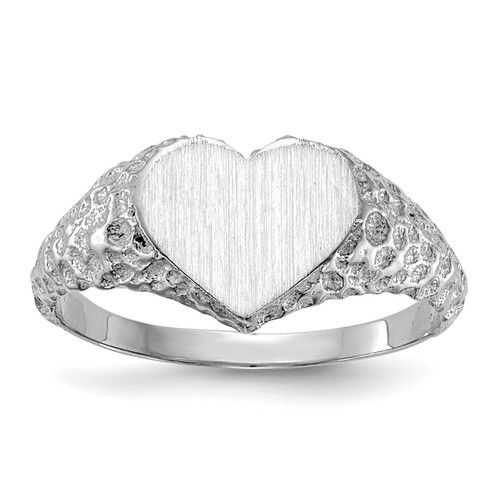 14KT White Gold 8.0x9.0mm Open Back Heart Signet Ring