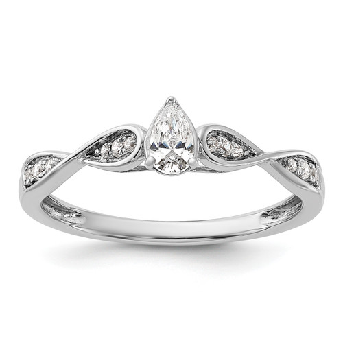 14KT White Gold Criss-Cross (Holds 1/3 carat (5.7x3.7mm) Pear Center) 1/15 carat Diamond Semi-mount Engagement Ring
