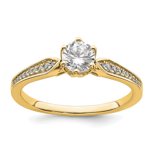 14KT Gold (Holds 1/2 carat (5.2mm) Round Center) 1/15 carat Diamond Semi-Mount Engagement Ring