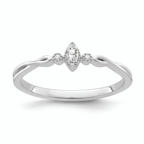 14KT White Gold Beaded Edge Petite 3-Stone 1/15 carat Marquise Diamond Complete Promise/Engagement Ring