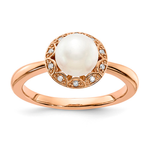 10KT Rose Gold Pearl & Diamond Ring