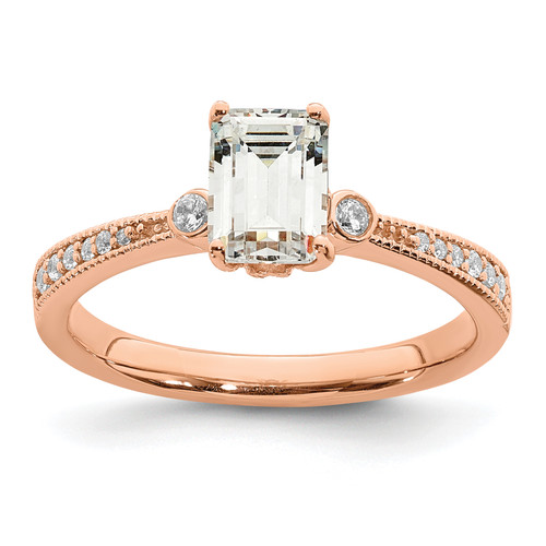 14KT Rose Gold (Holds 1 carat (6.9x5.2mm) Emerald-cut Center) 1/15 carat Diamond Semi-Mount Engagement Ring