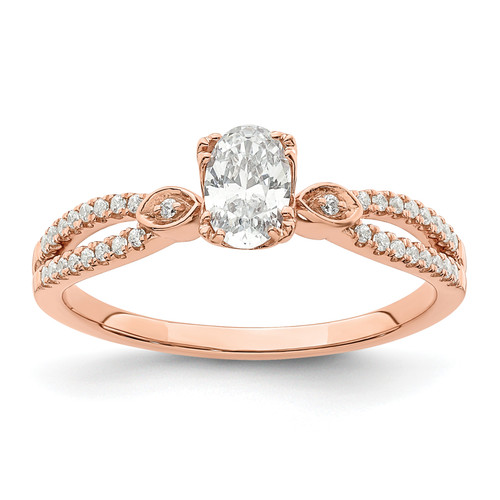 14KT Rose Gold Split Shank (Holds 1/2 carat (6.4x4.9mm) Oval Center) 1/8 carat Diamond Semi-Mount Engagement Ring