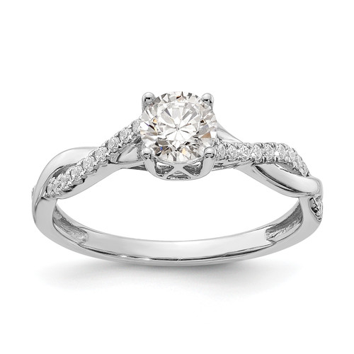 14KT White Gold Criss-Cross (Holds 1/2 carat (5.2mm) Round Center) 1/8 carat Diamond Semi-mount Engagement Ring
