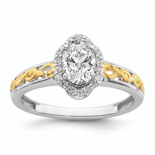 14KT Two-tone Oval Vintage Halo Semi-Mount Engagement Ring