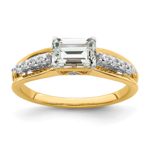 14KT Two-tone East West (Holds 1 carat (6.9x5.2mm) Emerald-cut Center) 1/6 carat Diamond Semi-Mount Engagement Ring