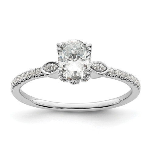 14KT White Gold (Holds 1/2 carat (6.4x4.9mm) Oval Center) 1/6 carat Diamond Semi-Mount Engagement Ring