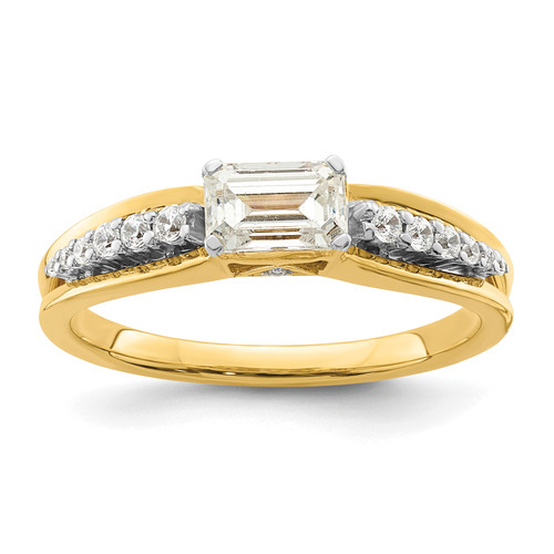 14KT Two-tone East West (Holds 3/4 carat (6.1x4.5mm) Emerald-cut Center) 1/8 carat Diamond Semi-Mount Engagement Ring