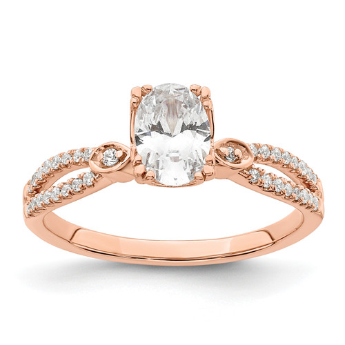 14KT Rose Gold Split Shank (Holds 3/4 carat (7.1x5.4mm) Oval Center) 1/8 carat Diamond Semi-Mount Engagement Ring