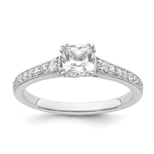 14KT White Gold (Holds 1/2 carat (4.9mm) Cushion Center) 1/6 carat Diamond Semi-Mount Engagement Ring