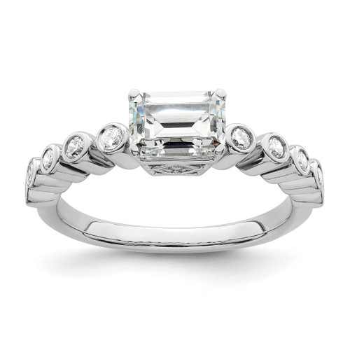 14KT White Gold East West (Holds 3/4 carat (6.1x4.5mm) Emerald-cut Center) 1/8 carat Diamond Semi-Mount Engagement Ring