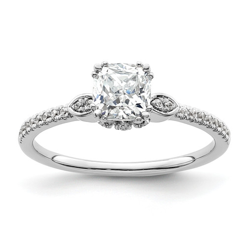 14KT White Gold (Holds 3/4 carat (5.4mm) Cushion Center) 1/6 carat Diamond Semi-Mount Engagement Ring