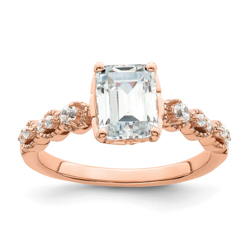 14KT Rose Gold (Holds 1.5 carat (8x6mm) Emerald-cut Center) 1/6 carat Diamond Semi-Mount Engagement Ring