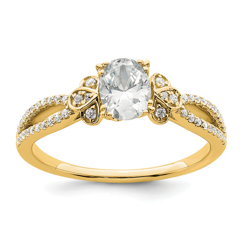 14KT Split Shank (Holds 1/2 carat (6.4x4.9mm) Oval Center) 1/6 carat Diamond Semi-Mount Engagement Ring