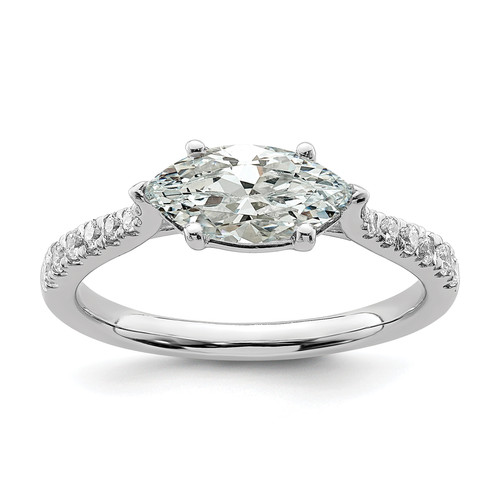 14KT White Gold East West (Holds 3/4 carat (9.2x5.00mm) Marquise Center) 1/5 carat Diamond Semi-Mount Engagement Ring