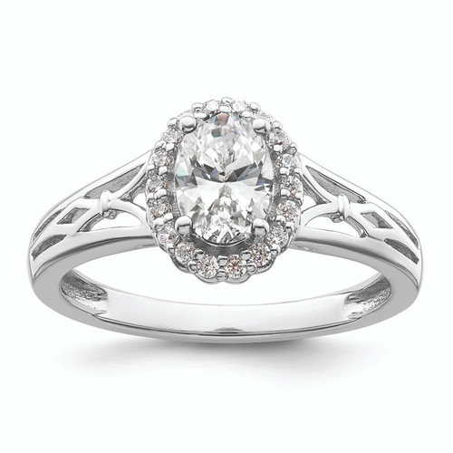14KT White Gold Oval Halo Semi-Mount Engagement Ring