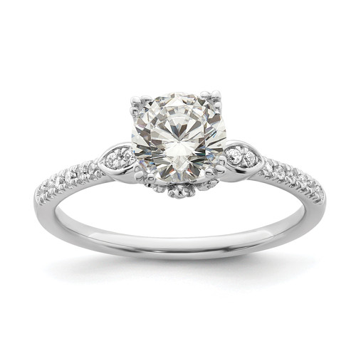 14KT White Gold (Holds 1 carat (6.5mm) Round Center) 1/6 carat Diamond Semi-Mount Engagement Ring