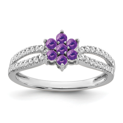 14KT White Gold Gemstone and Diamond Floral Ring