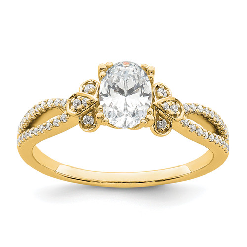 14KT Split Shank (Holds 3/4 carat (7.1x5.4mm) Oval Center) 1/6 carat Diamond Semi-Mount Engagement Ring