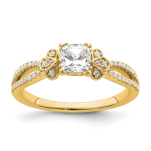 14KT Split Shank (Holds 1/2 carat (4.9mm) Cushion Center) 1/6 carat Diamond Semi-Mount Engagement Ring