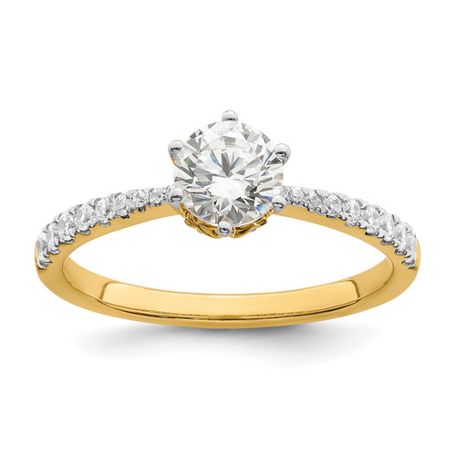 14KT Gold Leaf Design (Holds 3/4 carat (5.8mm) Round Center) 1/4 carat Diamond Semi-Mount Engagement Ring