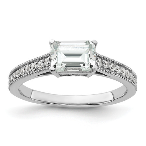 14KT White Gold East West (Holds 1 carat (6.9x5.2mm) Emerald-cut Center) 1/6 carat Diamond Semi-Mount Engagement Ring