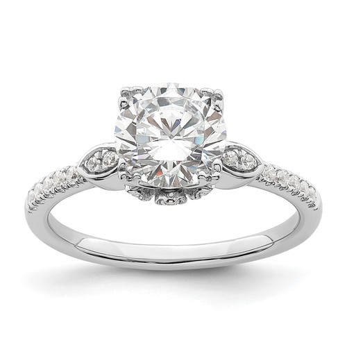 14KT White Gold (Holds 1.5 carat (7.5mm) Round Center) 1/5 carat Diamond Semi-Mount Engagement Ring