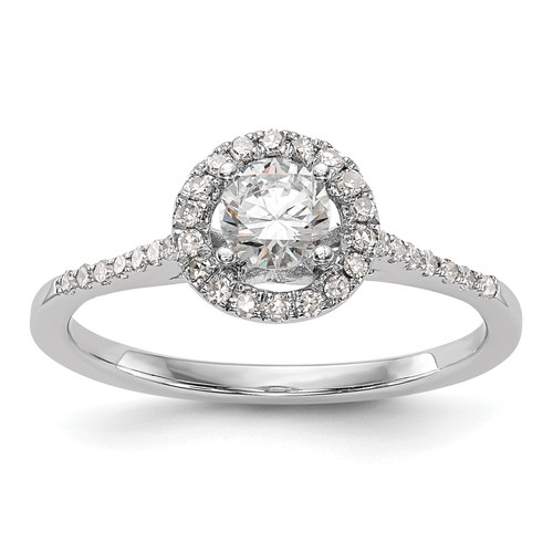 14KT White Gold Halo (Holds 1/2 carat (5.2mm) Round Center) 1/5 carat Diamond Semi-Mount Engagement Ring