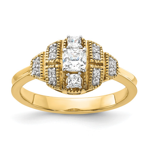 14KT Art Deco (Holds 1/3 carat (3.8mm) Cushion Center) 1/6 carat Round/Cushion Diamond Semi-mount Engagement Ring