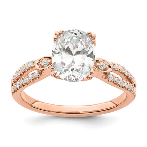 14KT Rose Gold Split Shank (Holds 1.5 carat (9.2x6.9mm) Oval Center) 1/6 carat Diamond Semi-Mount Engagement Ring