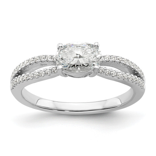 14KT White Gold East West (Holds 3/4 carat (7.1x5.4mm) Oval Center) 1/6 carat Diamond Semi-Mount Engagement Ring