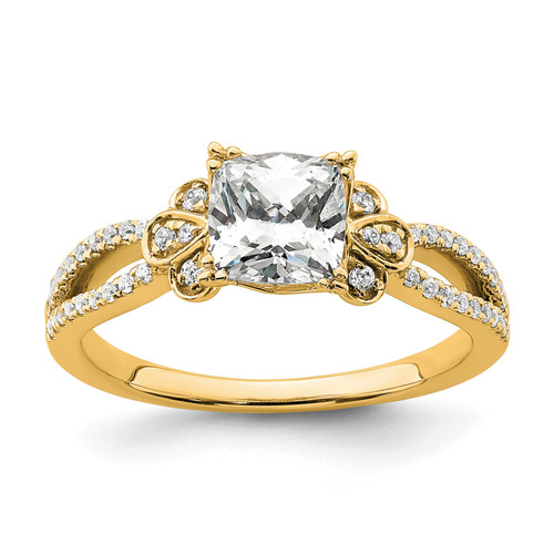 14KT Split Shank (Holds 1 carat (6.00mm) Cushion Center) 1/6 carat Diamond Semi-Mount Engagement Ring