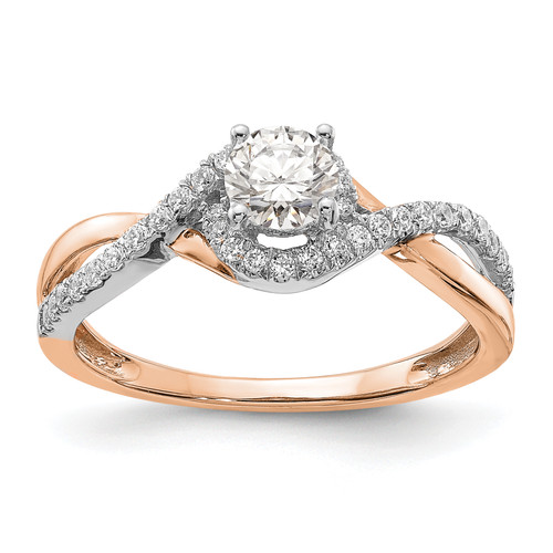 14KT White and Rose Gold Criss-Cross (Holds 3/8 carat (4.8mm) Round Center) 1/5 carat Diamond Semi-mount Engagement Ring