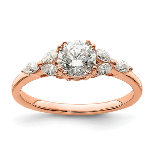 14KT Rose Gold (Holds 3/4 carat (5.8mm) Round Center) 1/5 carat Marquise Diamond Semi-Mount Engagement Ring