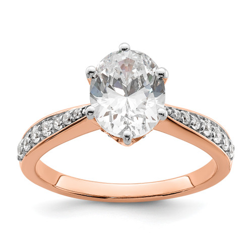 14KT Rose Gold Leaf Design (Holds 2 carat (10x7.5mm) Oval Center) 1/4 carat Diamond Semi-Mount Engagement Ring