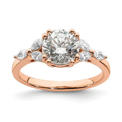 14KT Rose Gold (Holds 1 carat (6.5mm) Round Center) 1/5 carat Marquise Diamond Semi-Mount Engagement Ring