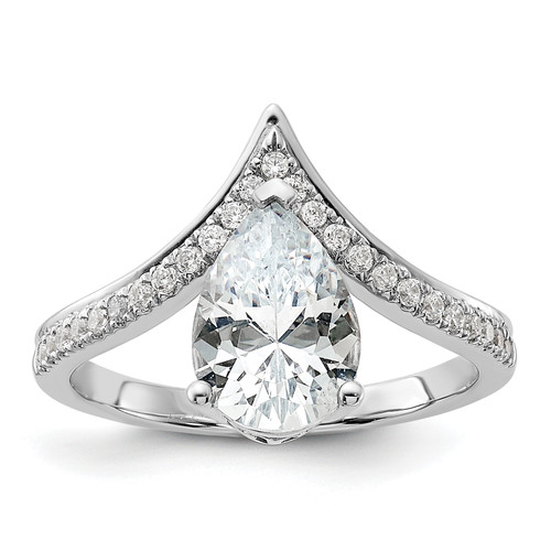 14KT White Gold Asymmetric (Holds 1.5 carat (10x6.4mm) Pear Center) 1/5 carat Diamond Semi-Mount Engagement Ring