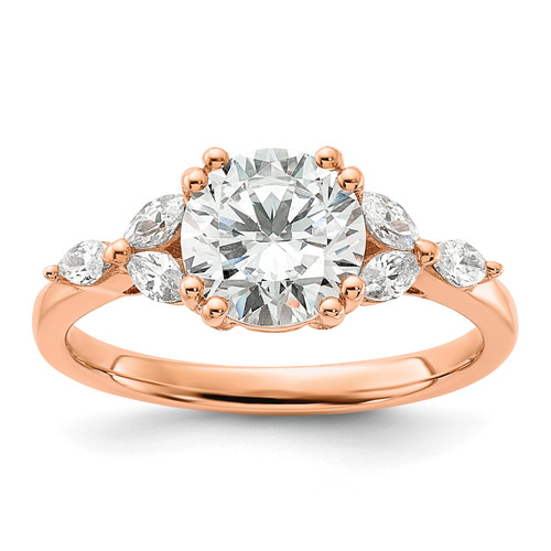 14KT Rose Gold (Holds 1.5 carat (7.5mm) Round Center) 1/5 carat Marquise Diamond Semi-Mount Engagement Ring