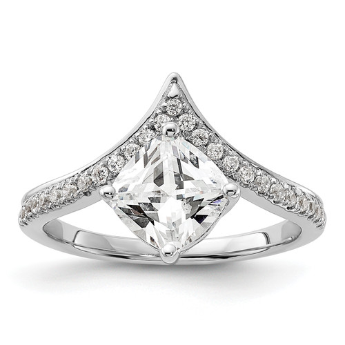14KT White Gold Asymmetric (Holds 1.5 carat (7.00x6.9mm) Cushion Center) 1/5 carat Diamond Semi-Mount Engagement Ring