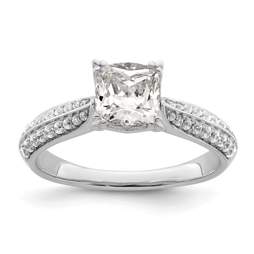 14KT White Gold (Holds 1 carat (6.00mm) Cushion Center) 1/4 carat Diamond Semi-Mount Engagement Ring