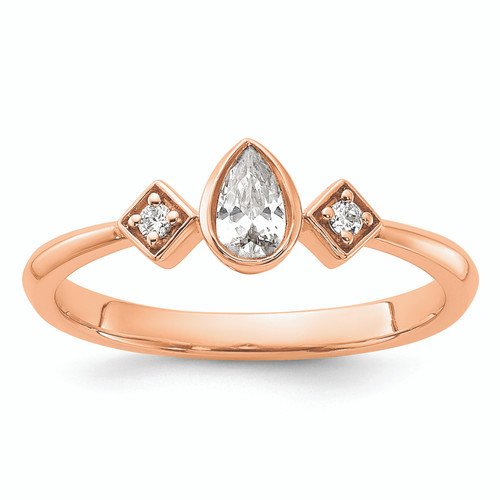 14KT Rose Gold Petite 3-Stone 1/4 carat Pear Diamond Complete Promise/Engagement Ring