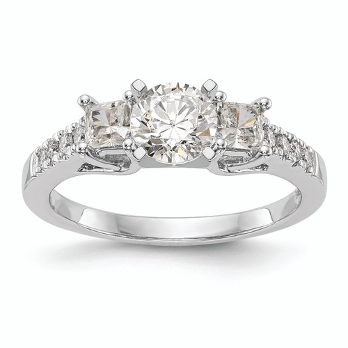 14KT White Gold 3-Stone Plus Peg Set Center Princess Diamond Semi-mount Engagement Ring