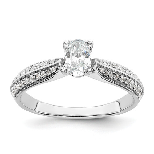 14KT White Gold (Holds 1/2 carat (6.4x4.9mm) Oval Center) 1/5 carat Diamond Semi-Mount Engagement Ring