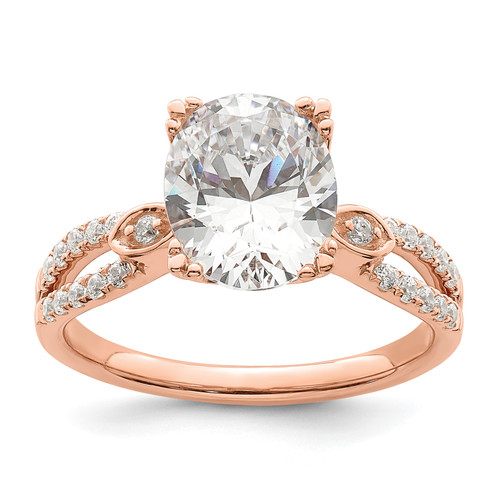 14KT Rose Gold Split Shank (Holds 2 carat (10x7.5mm) Oval Center) 1/4 carat Diamond Semi-Mount Engagement Ring